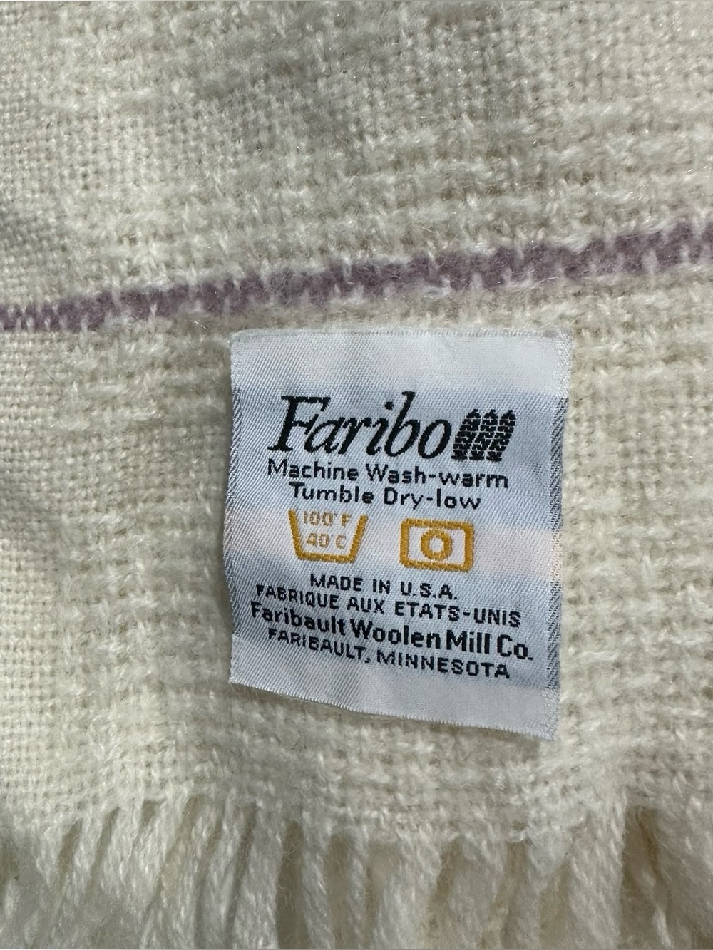 Vtg Faribo Symphony Pastel Striped Wool Blend Throw Blanket Faribault MN 55x43